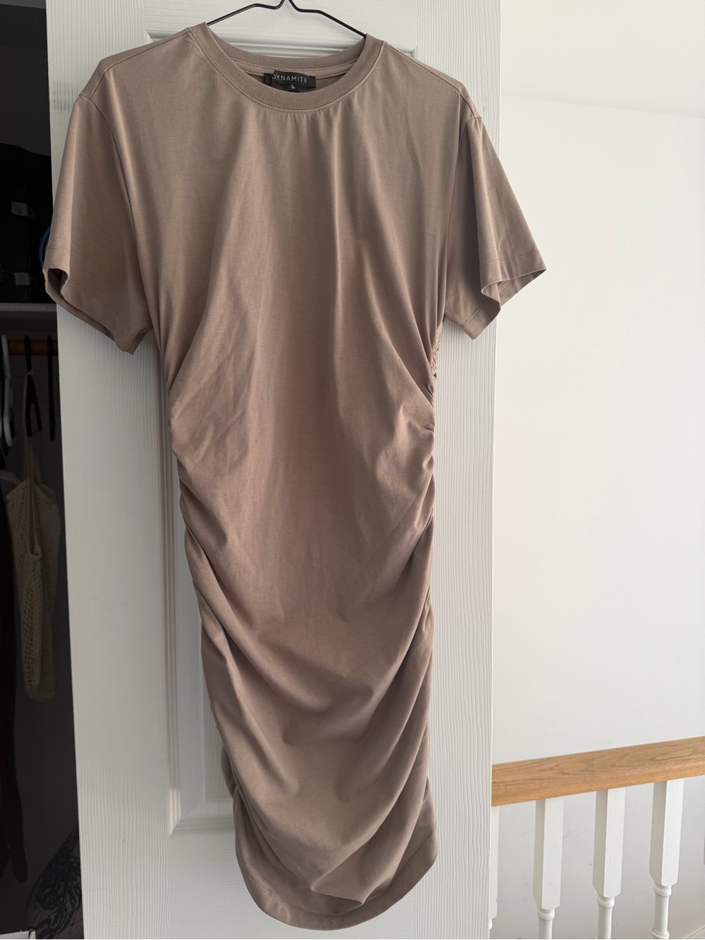 Dynamite Taupe Ruched Side Mini Dress